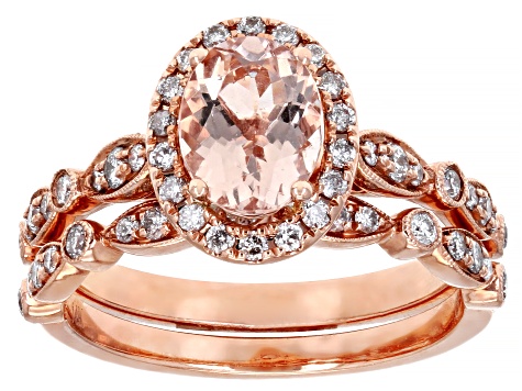 Peach Morganite 14k Rose Gold Ring Set 1.40ctw