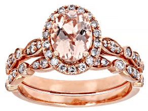 Peach Morganite 14k Rose Gold Ring Set 1.40ctw