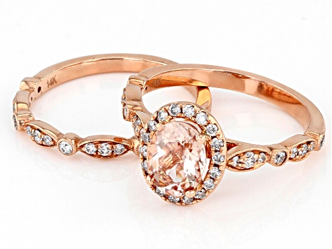 Peach Morganite 14k Rose Gold Ring Set 1.40ctw