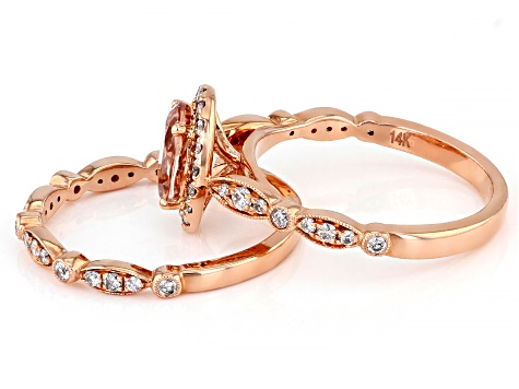 Peach Morganite 14k Rose Gold Ring Set 1.40ctw