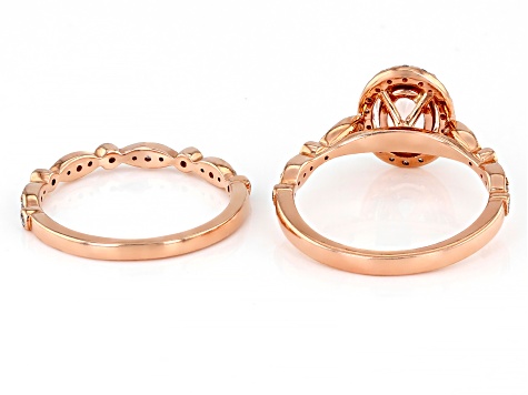 Peach Morganite 14k Rose Gold Ring Set 1.40ctw