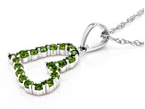 Green Chrome Diopside Rhodium Over Sterling Silver Heart Pendant With Chain 1.40ctw