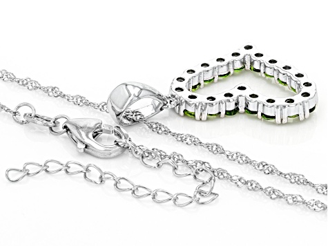 Green Chrome Diopside Rhodium Over Sterling Silver Heart Pendant With Chain 1.40ctw