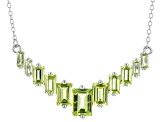 Green Peridot Rhodium Over Sterling Silver Bar Necklace 4.09ctw