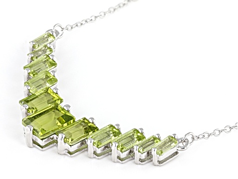 Green Peridot Rhodium Over Sterling Silver Bar Necklace 4.09ctw