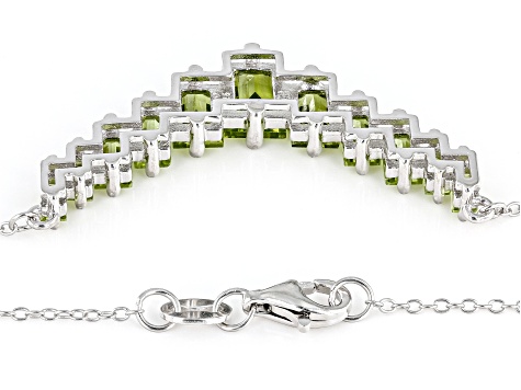 Green Peridot Rhodium Over Sterling Silver Bar Necklace 4.09ctw