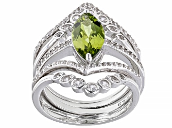 Picture of Green Peridot Rhodium Over Sterling Silver Ring Set 2.50ctw