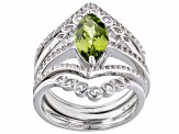 Green Peridot Rhodium Over Sterling Silver Ring Set 2.50ctw