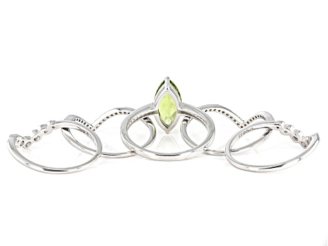 Green Peridot Rhodium Over Sterling Silver Ring Set 2.50ctw