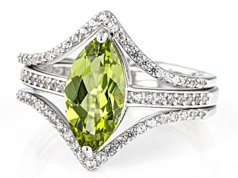 Green Peridot Rhodium Over Sterling Silver Ring Set 2.50ctw