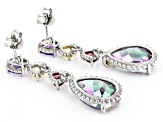 Multi-Color Quartz Rhodium Over Sterling Silver Dangle Earrings 5.81ctw