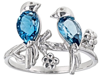 Picture of London Blue Topaz Rhodium Over Sterling Silver "Lovebirds" Ring 1.20ctw