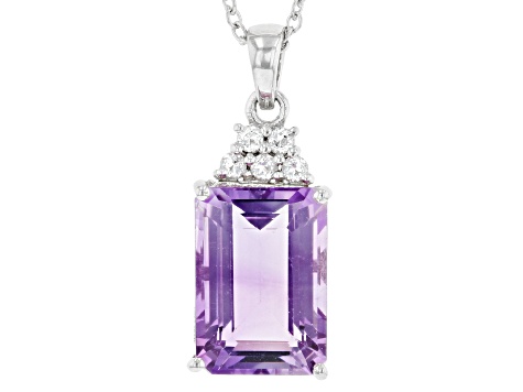 Purple Amethyst Platinum Over sterling Silver Pendant With Chain 7.20ctw