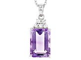 Purple Amethyst Platinum Over sterling Silver Pendant With Chain 7.20ctw
