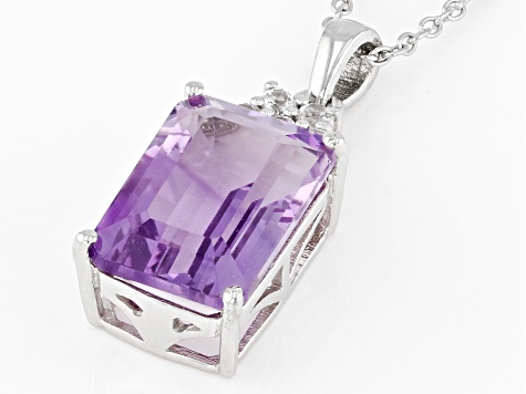 Purple Amethyst Platinum Over sterling Silver Pendant With Chain 7.20ctw