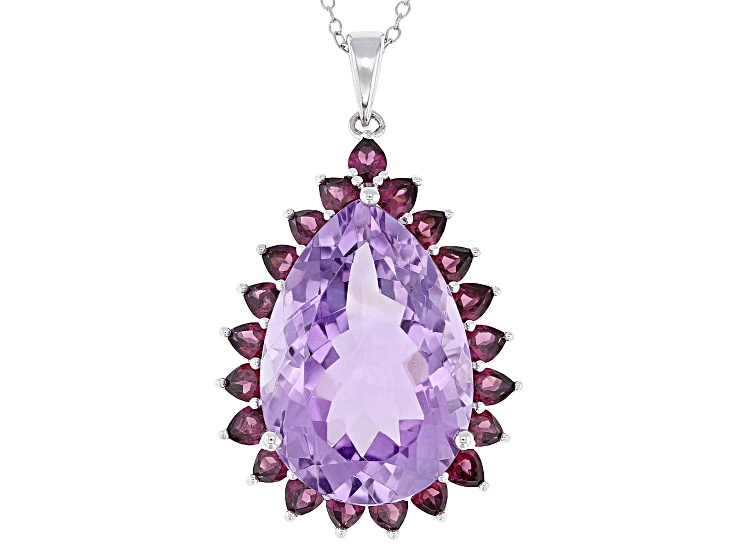 Lavender Amethyst Sterling Silver Pendant W/Chain 20.57ctw
