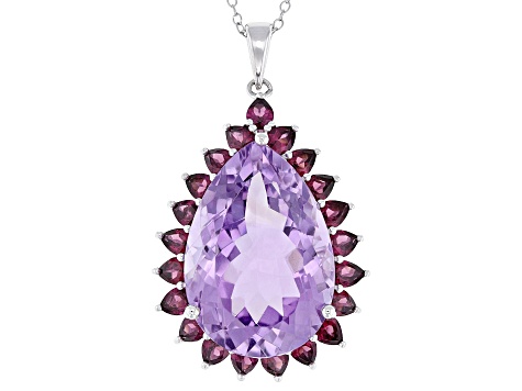 Lavender Amethyst Sterling Silver Pendant W/Chain 20.57ctw