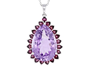 Lavender Amethyst Sterling Silver Pendant W/Chain 20.57ctw