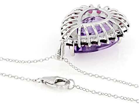Lavender Amethyst Sterling Silver Pendant W/Chain 20.57ctw