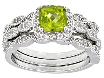 Picture of Green Peridot Rhodium Over Sterling Silver Ring Set of 3 1.51ctw