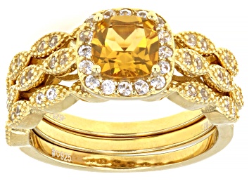 Picture of Yellow Citrine 18k Yellow Gold Over Sterling Silver Ring Set of 3 1.39ctw