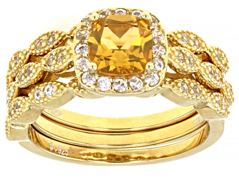 Yellow Citrine 18k Yellow Gold Over Sterling Silver Ring Set of 3 1.39ctw