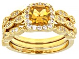 Yellow Citrine 18k Yellow Gold Over Sterling Silver Ring Set of 3 1.39ctw