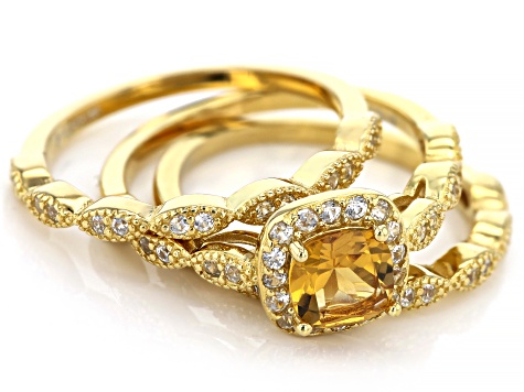 Yellow Citrine 18k Yellow Gold Over Sterling Silver Ring Set of 3 1.39ctw