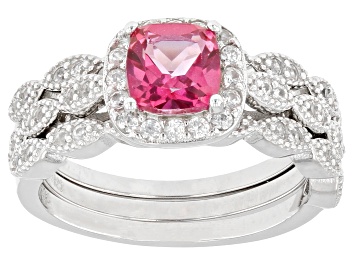 Picture of Pink Topaz Rhodium Over Sterling Silver Ring Set of 3 1.59ctw