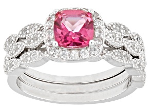 Pink Topaz Rhodium Over Sterling Silver Ring Set of 3 1.59ctw