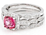 Pink Topaz Rhodium Over Sterling Silver Ring Set of 3 1.59ctw