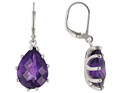 Purple African Amethyst Rhodium Over Sterling Silver Dangle Earrings 13.50ctw