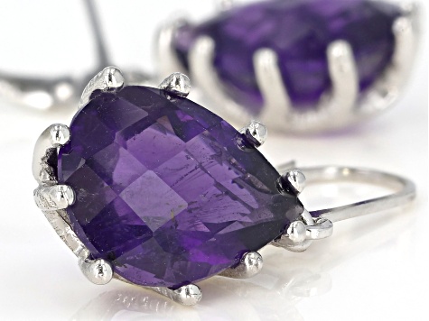 Purple African Amethyst Rhodium Over Sterling Silver Dangle Earrings 13.50ctw