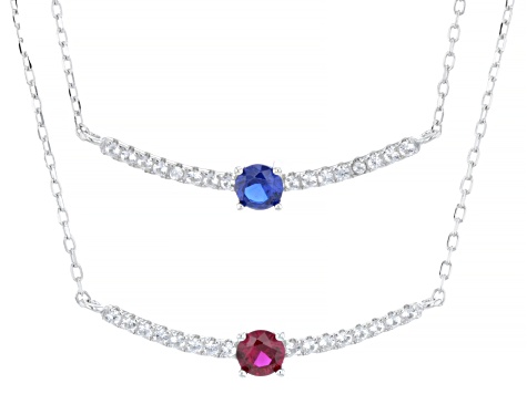 Red Lab Created Ruby Rhodium Over Sterling Silver Necklace Set 1.06ctw