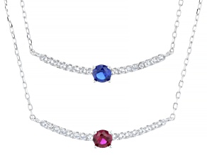 Red Lab Created Ruby Rhodium Over Sterling Silver Necklace Set 1.06ctw