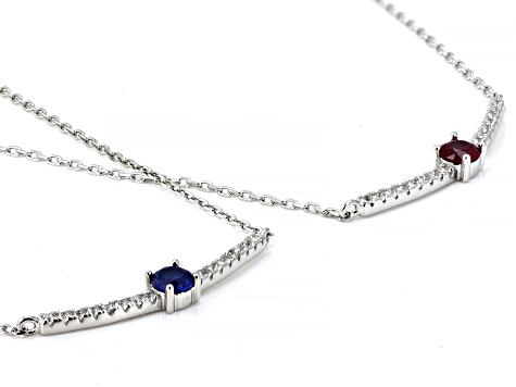 Red Lab Created Ruby Rhodium Over Sterling Silver Necklace Set 1.06ctw