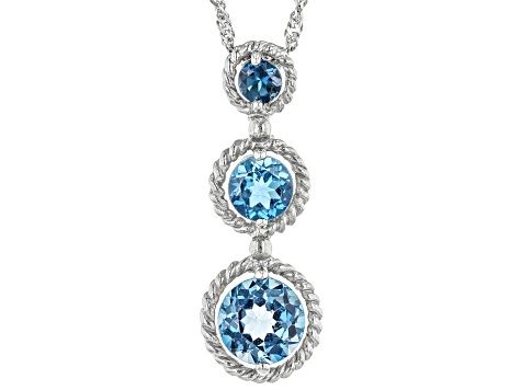 London Blue Topaz Rhodium Over Sterling Silver Pendant With Chain 3.26ctw