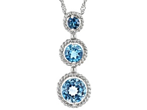 London Blue Topaz Rhodium Over Sterling Silver Pendant With Chain 3.26ctw