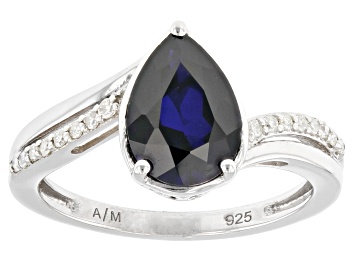 Picture of Blue Lab Created Sapphire Rhodium Over Sterling Silver Ring 1.88ctw