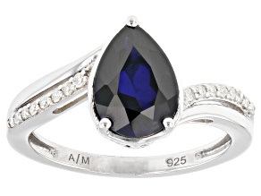 Blue Lab Created Sapphire Rhodium Over Sterling Silver Ring 1.88ctw