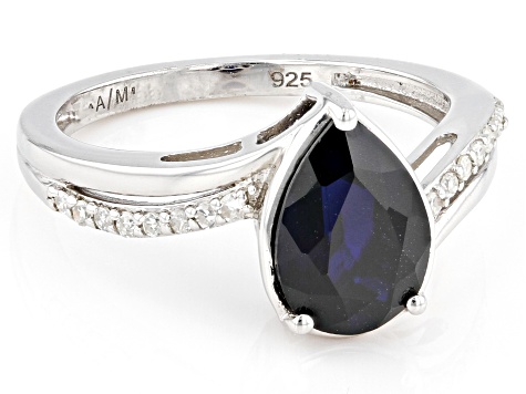 Blue Lab Created Sapphire Rhodium Over Sterling Silver Ring 1.88ctw