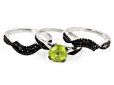 Green Peridot Rhodium Over Sterling Silver Ring Set 3.87ctw