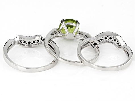 Green Peridot Rhodium Over Sterling Silver Ring Set 3.87ctw