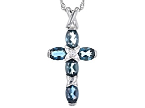 London Blue Topaz Rhodium Over Sterling Silver Cross Pendant With Chain 2.28ctw