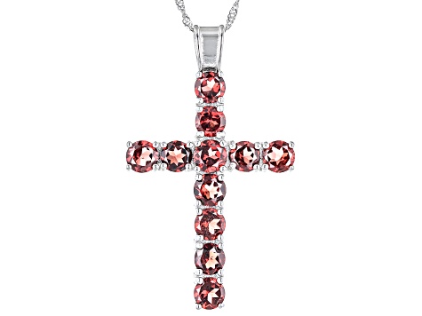 Red Garnet Rhodium Over Sterling Silver Cross Pendant With Chain 6.00ctw
