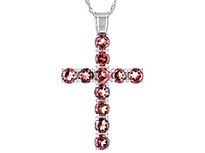 Red Garnet Rhodium Over Sterling Silver Cross Pendant With Chain 6.00ctw