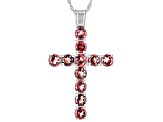 Red Garnet Rhodium Over Sterling Silver Cross Pendant With Chain 6.00ctw