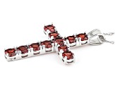 Red Garnet Rhodium Over Sterling Silver Cross Pendant With Chain 6.00ctw