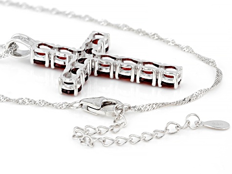 Red Garnet Rhodium Over Sterling Silver Cross Pendant With Chain 6.00ctw