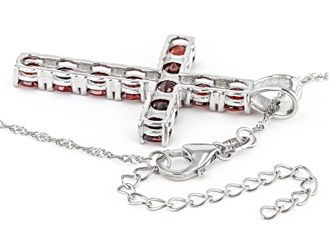 Red Garnet Rhodium Over Sterling Silver Cross Pendant With Chain 6.00ctw